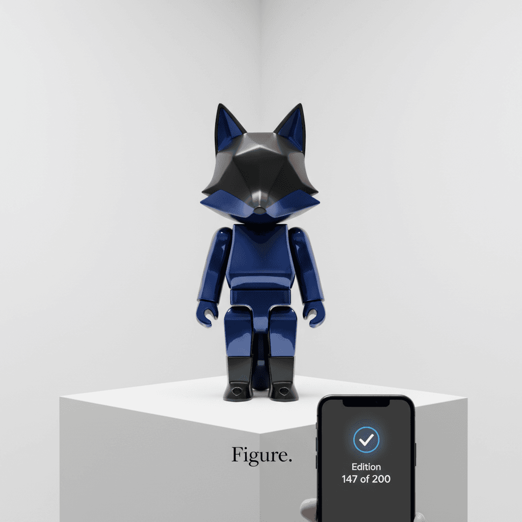 Premium designer toy on gallery plinth